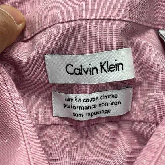 Calvin Klein Dress Shirt Men 16.5 34/35 Pink Slim Fit Non-Iron Formal Casual - Picture 5 of 10
